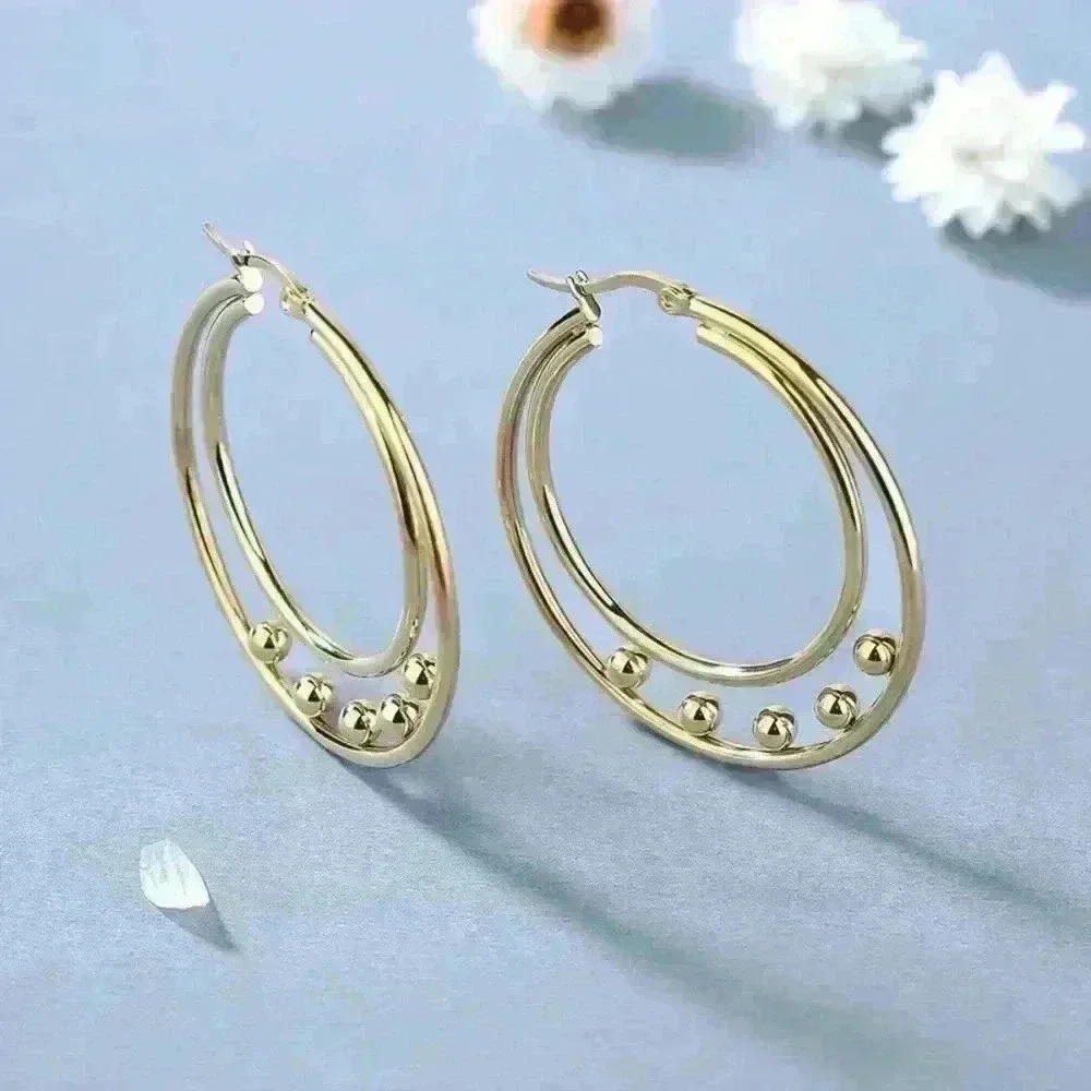 Stainless Steel & 18K Hoop Earrings